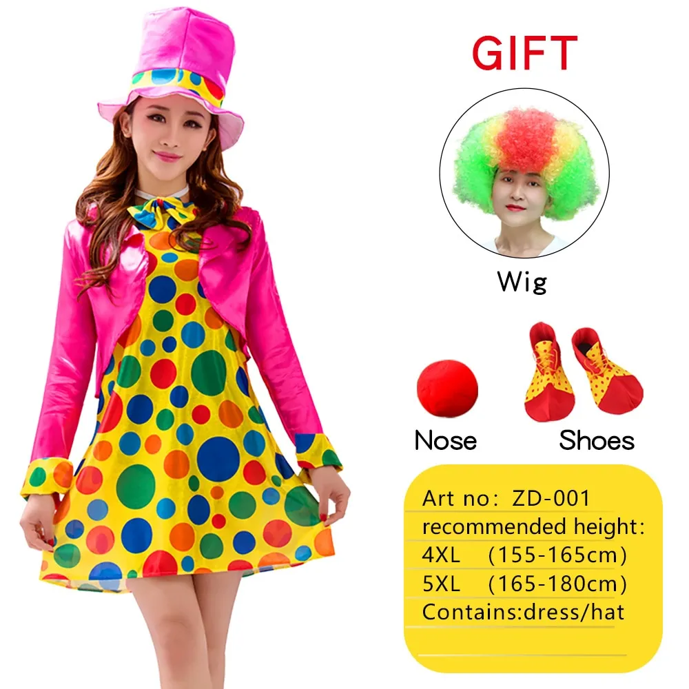 Halloween Adult Funny Circus Clown Cosplay Costumes Carnival Party Show With Wig Shoes Sponge Nose Dress for Men Women
