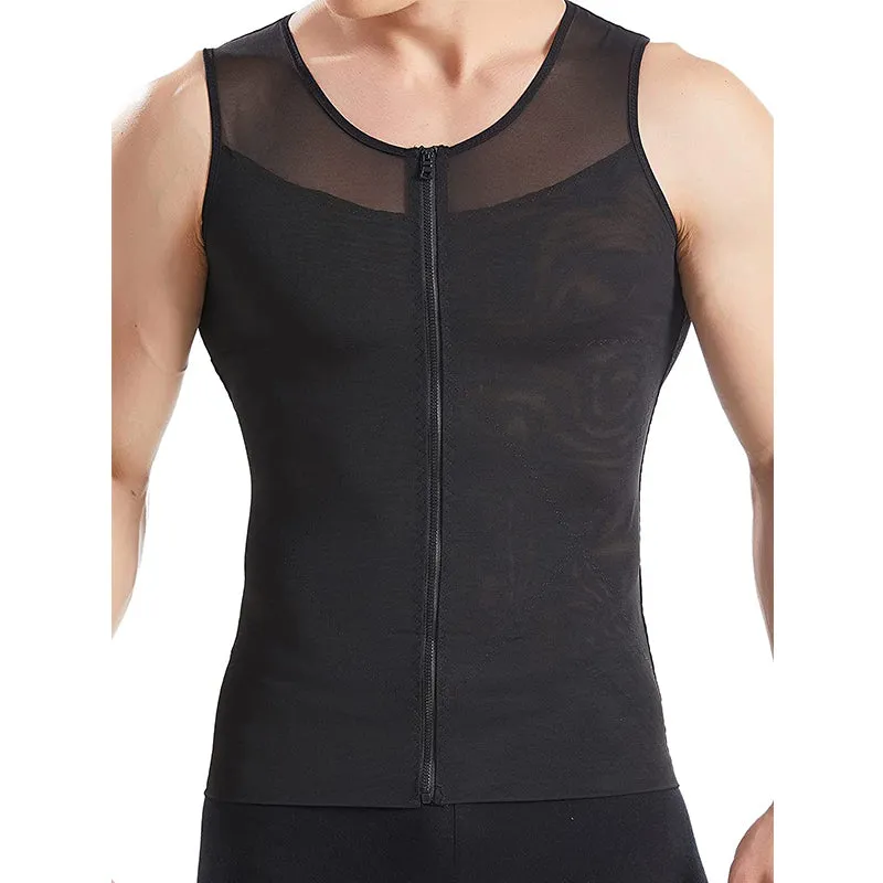 HANERDUN Men Compression Shirt Slimming Body Shaper Vest Tummy Control Shapewear with Zipper
