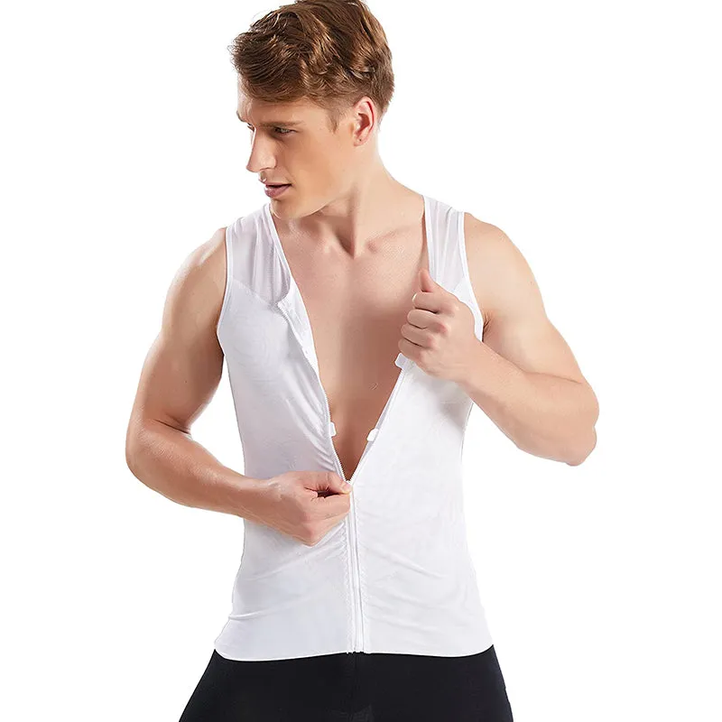 HANERDUN Men Compression Shirt Slimming Body Shaper Vest Tummy Control Shapewear with Zipper