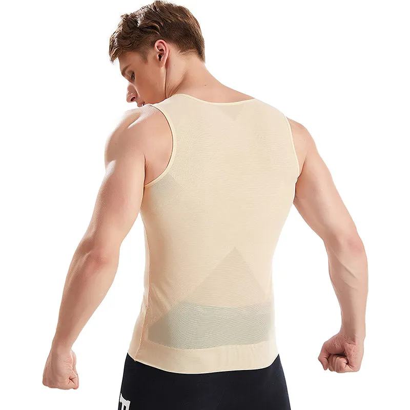 HANERDUN Men Compression Shirt Slimming Body Shaper Vest Tummy Control Shapewear with Zipper