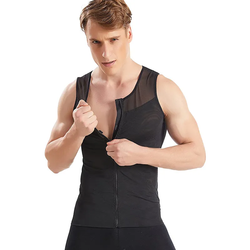 HANERDUN Men Compression Shirt Slimming Body Shaper Vest Tummy Control Shapewear with Zipper