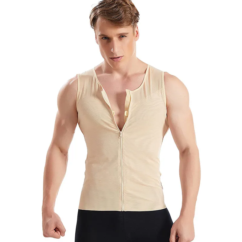 HANERDUN Men Compression Shirt Slimming Body Shaper Vest Tummy Control Shapewear with Zipper