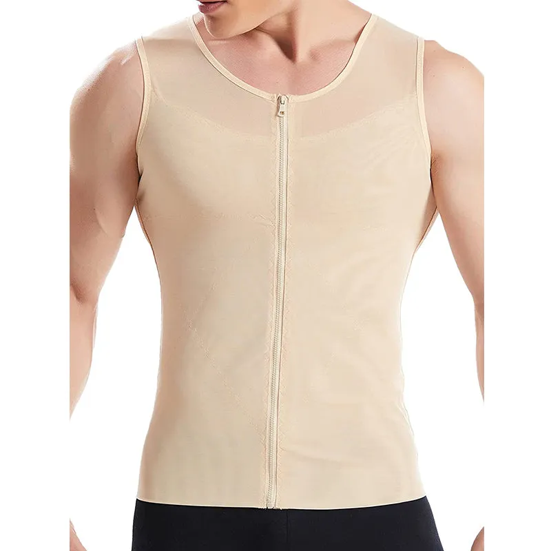 HANERDUN Men Compression Shirt Slimming Body Shaper Vest Tummy Control Shapewear with Zipper
