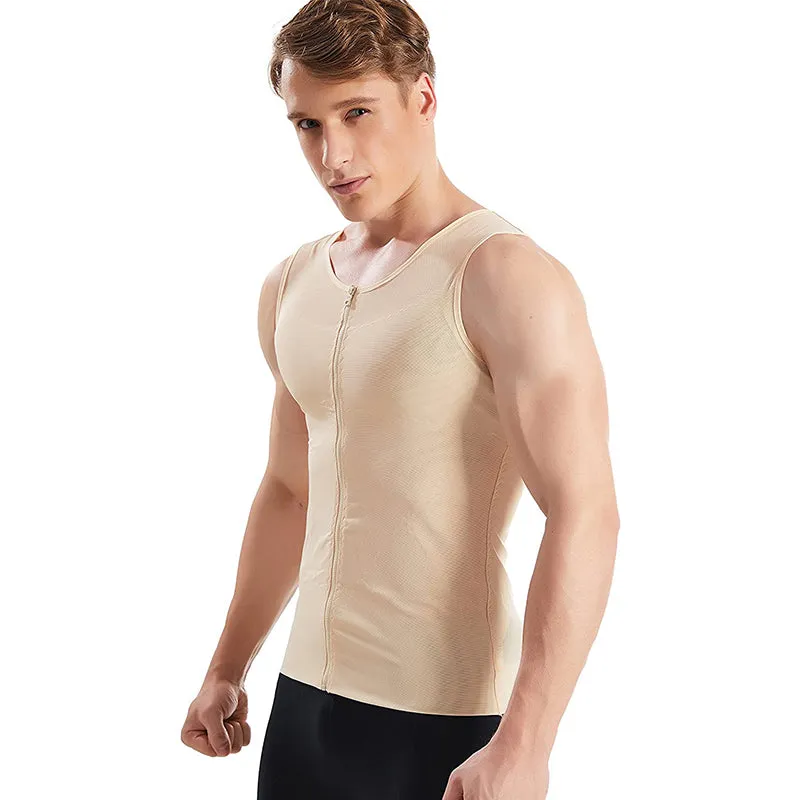HANERDUN Men Compression Shirt Slimming Body Shaper Vest Tummy Control Shapewear with Zipper