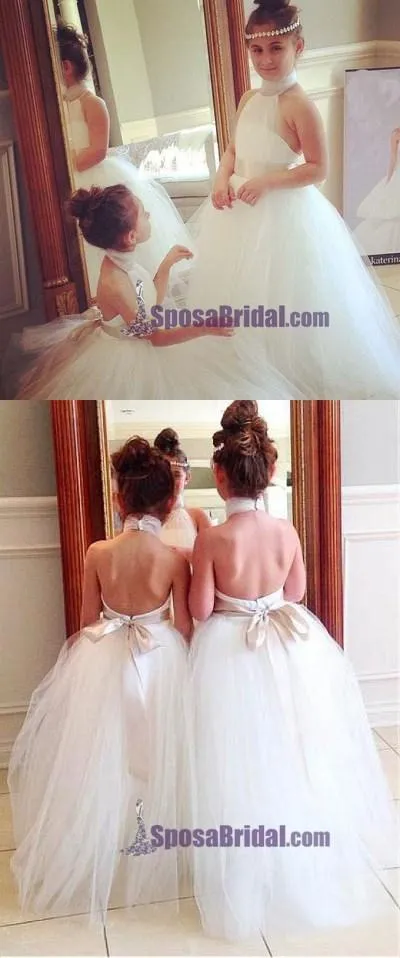 High Neck Custom Backless Lovely Cute Popular Flower Girl Dresses, Junior Bridesmaid Dresses, FG112