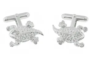 Horned Lizard Cufflinks in Sterling Silver with Diamond Eyes - Horned Frogs