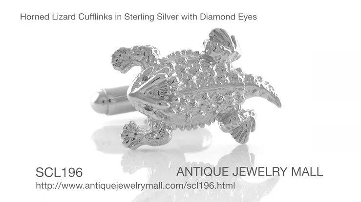 Horned Lizard Cufflinks in Sterling Silver with Diamond Eyes - Horned Frogs