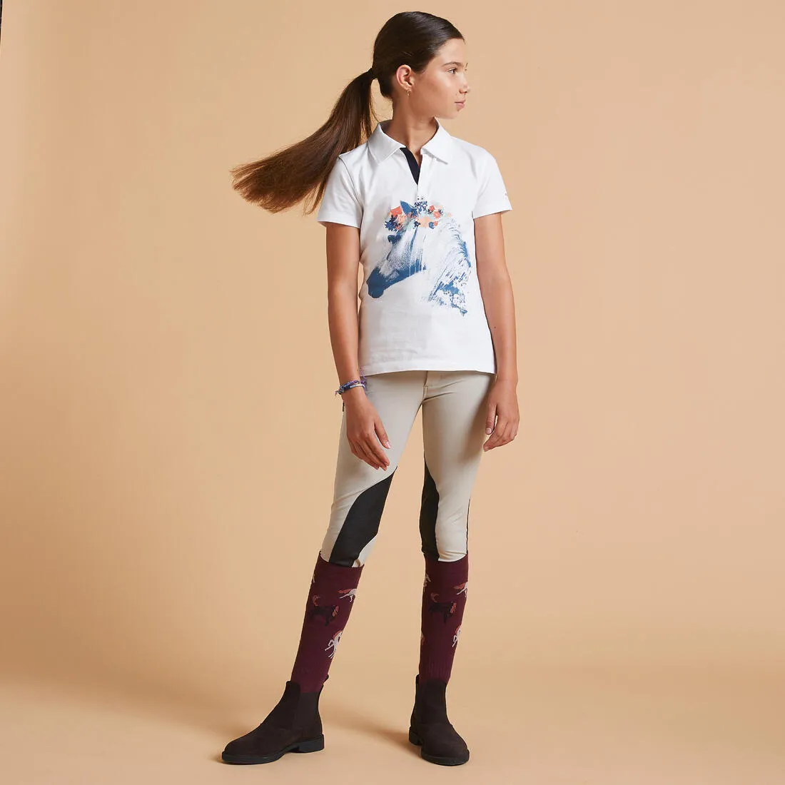 Horse Riding Short-Sleeved Polo Shirt 100 - Melon