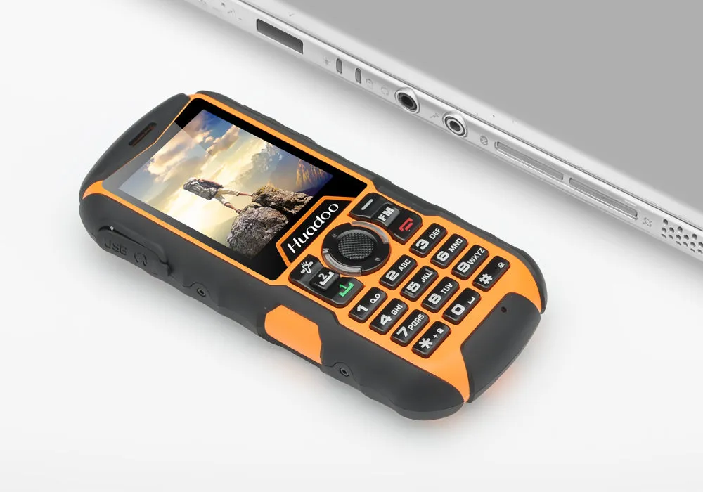 Huadoo H1 Rugged Cell Phone - Dual SIM, IP68 Rating, 2000mAh Battery, Quad Band GSM, Camera, Flashlight,  Bluetooth (Yellow)