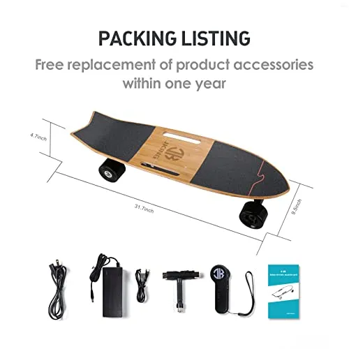 Jking Electric Skateboard Electric Longboard with Remote Control Electric Skateboard,700W Hub-Motor,16.7 MPH Top Speed,8.2 Miles Range,3 Speeds Adjustment,12 Months Warranty