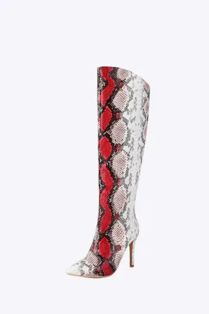 Kara - Bold Snake Skin Design Woman's Over The Knee Boots