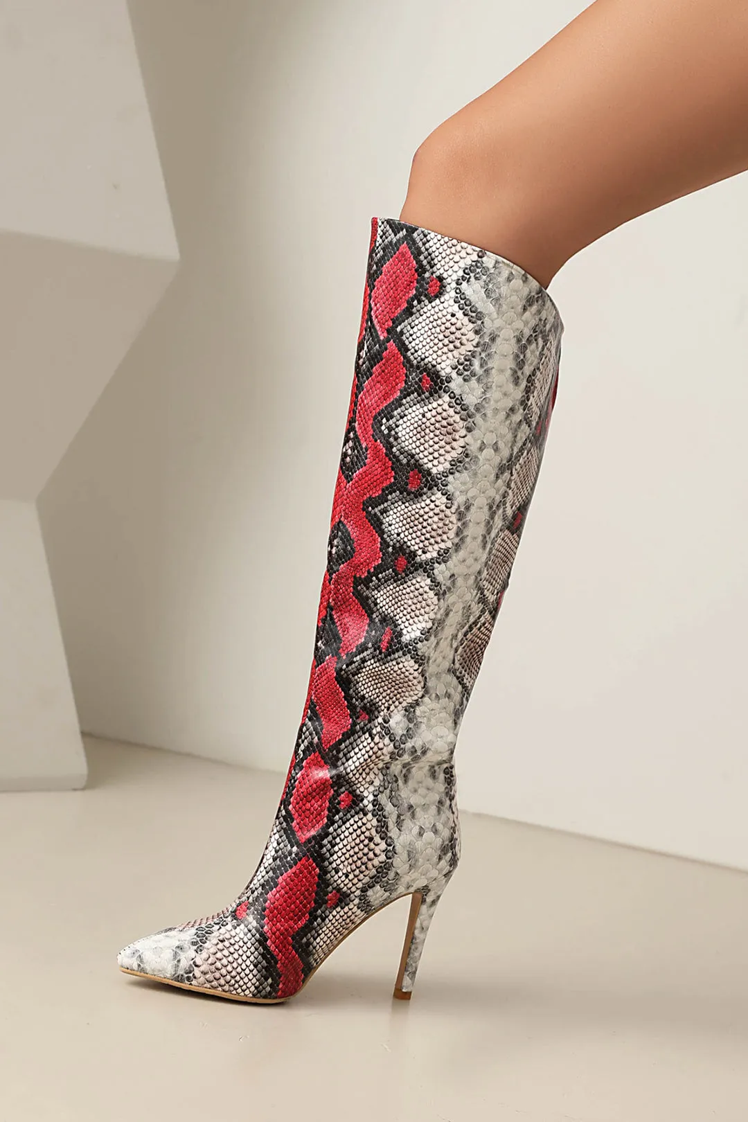 Kara - Bold Snake Skin Design Woman's Over The Knee Boots