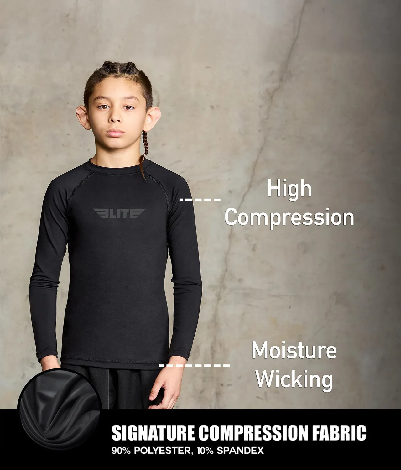 Kids' Standard Black Long Sleeve MMA Rash Guard