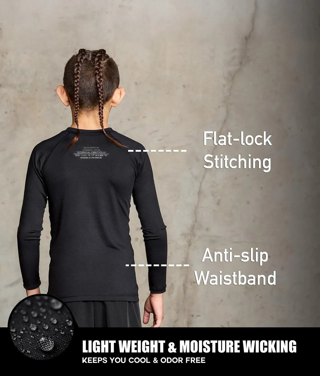 Kids' Standard Black Long Sleeve MMA Rash Guard