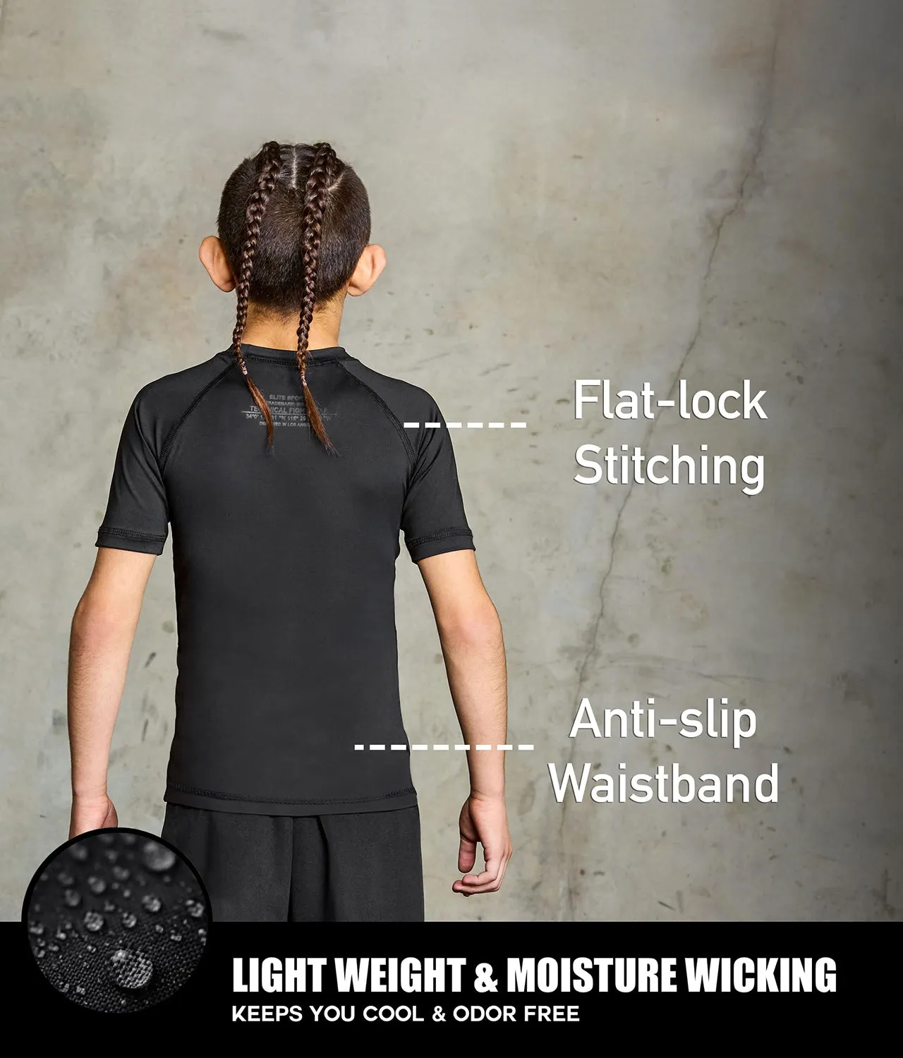 Kids' Standard Black Short Sleeve Boxing Rash Guard