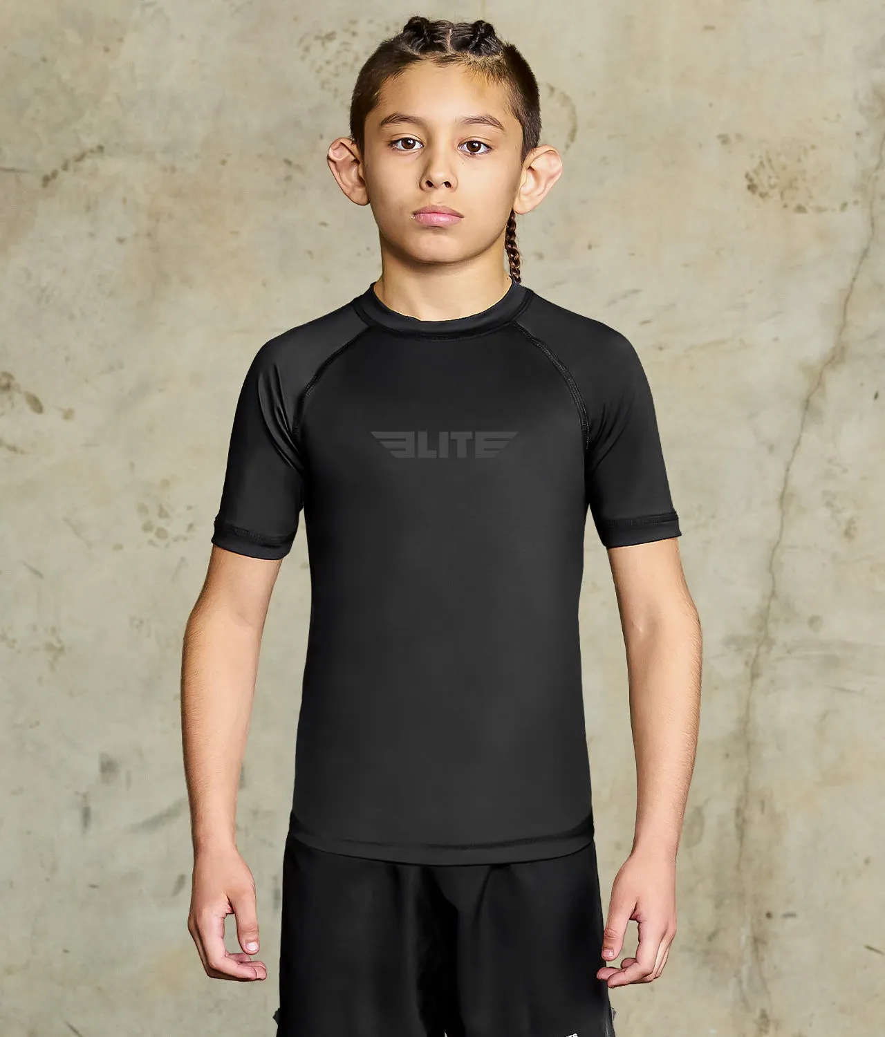Kids' Standard Black Short Sleeve Muay Thai Rash Guard