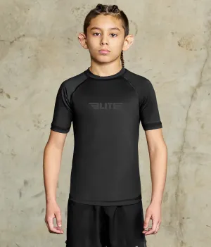 Kids' Standard Black Short Sleeve Muay Thai Rash Guard