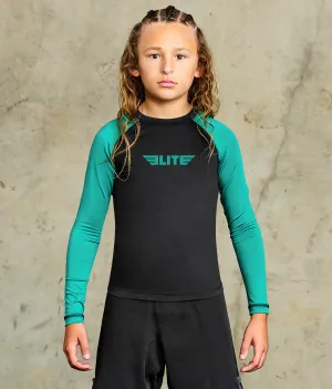 Kids' Standard Green Long Sleeve boxing Rash Guard