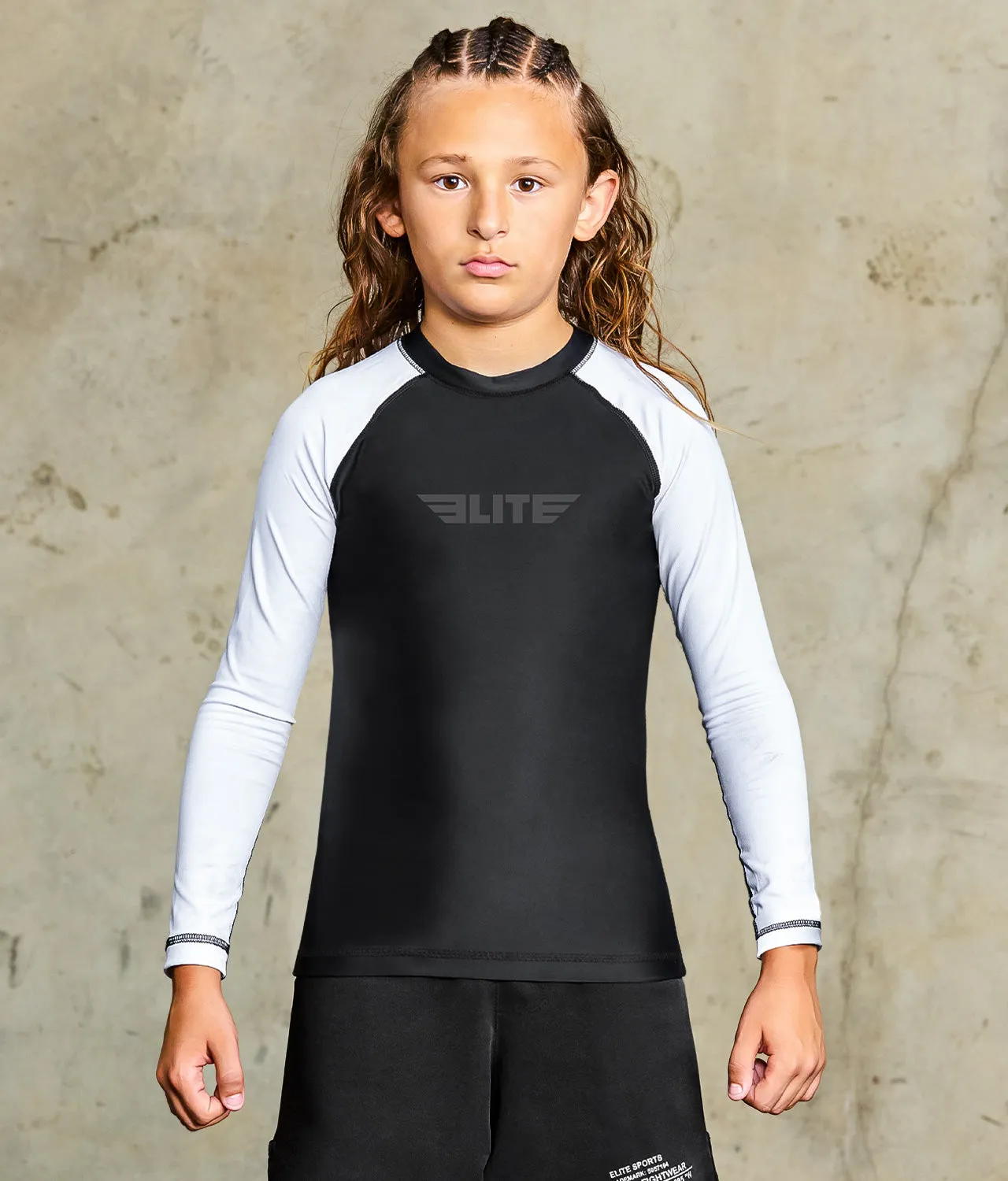 Kids' Standard White Long Sleeve Boxing Rash Guard