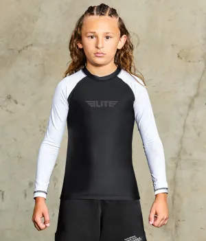 Kids' Standard White Long Sleeve Boxing Rash Guard