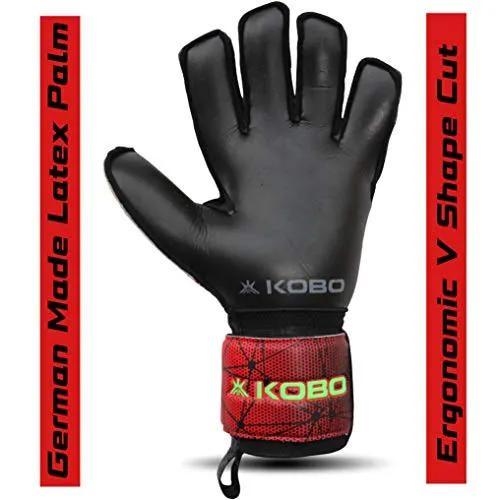 Kobo GKG-06 Football/Soccer Goalie Goal Latex Keeper Gloves, Strong Grip for The Toughest Saves, with Finger Spines to Give Splendid Protection and Comfort, 9.5, with Finger Save