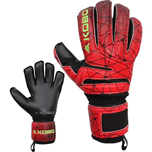 Kobo GKG-06 Football/Soccer Goalie Goal Latex Keeper Gloves, Strong Grip for The Toughest Saves, with Finger Spines to Give Splendid Protection and Comfort, 9.5, with Finger Save