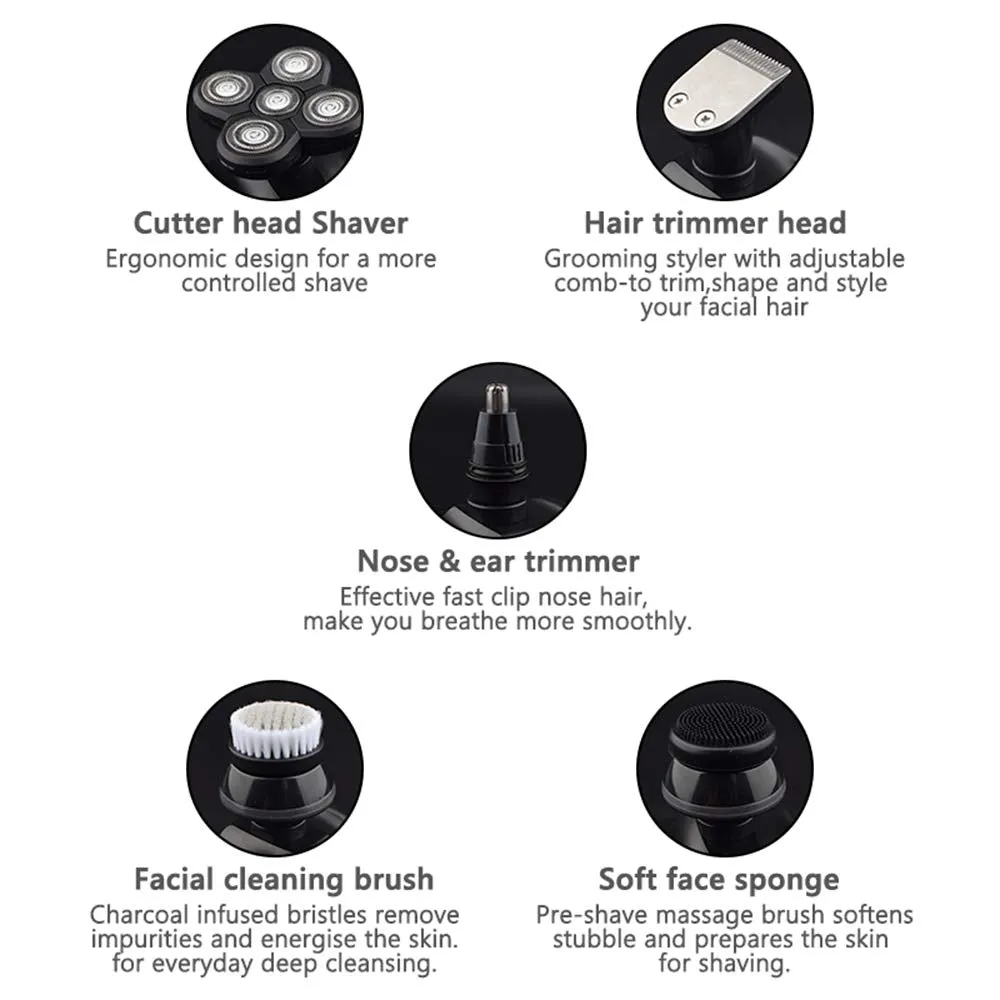 LARGENR Electric Shavers Rotary Razors for Men-5 in1 Bald Head-Wet/Dry 4d Cordless-Multifunctional Electric Razor for Men Grooming Kit-Waterproof Cordless-USB Rechargeable