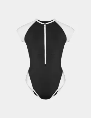 Leakproof Cap-Sleeve One Piece Swimsuit - Color Block
