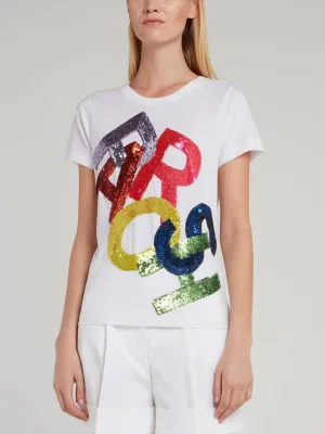 Logo Sequin Embellished Cotton T-Shirt