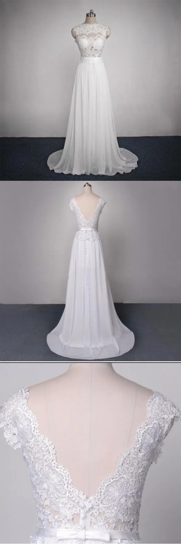 Long Lace Chiffon Elegant Pretty Most Popular Custom Wedding Dress, WD0091
