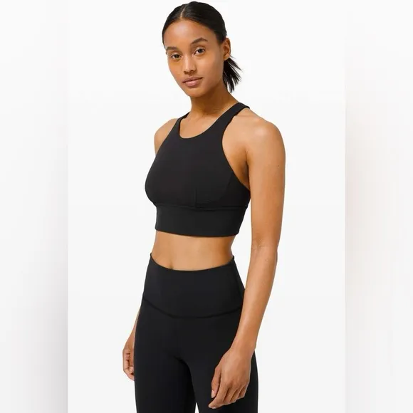 Lululemon Wunder Train Long Line Black Racerback Sports Bra Size 8