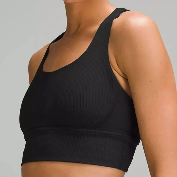 Lululemon Energy Black Longline Ribbed Sports Bra