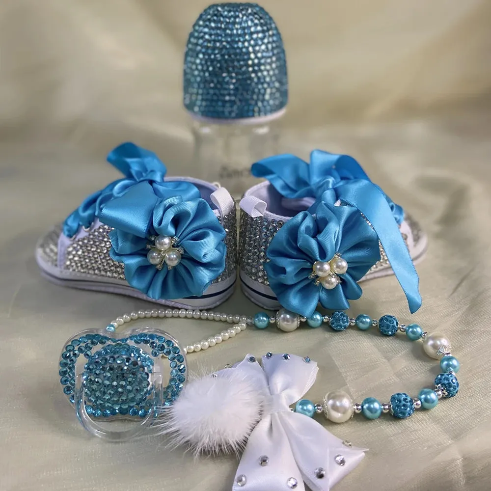 Luxury Baby Bottles & Shoes Headband Set Keepsake