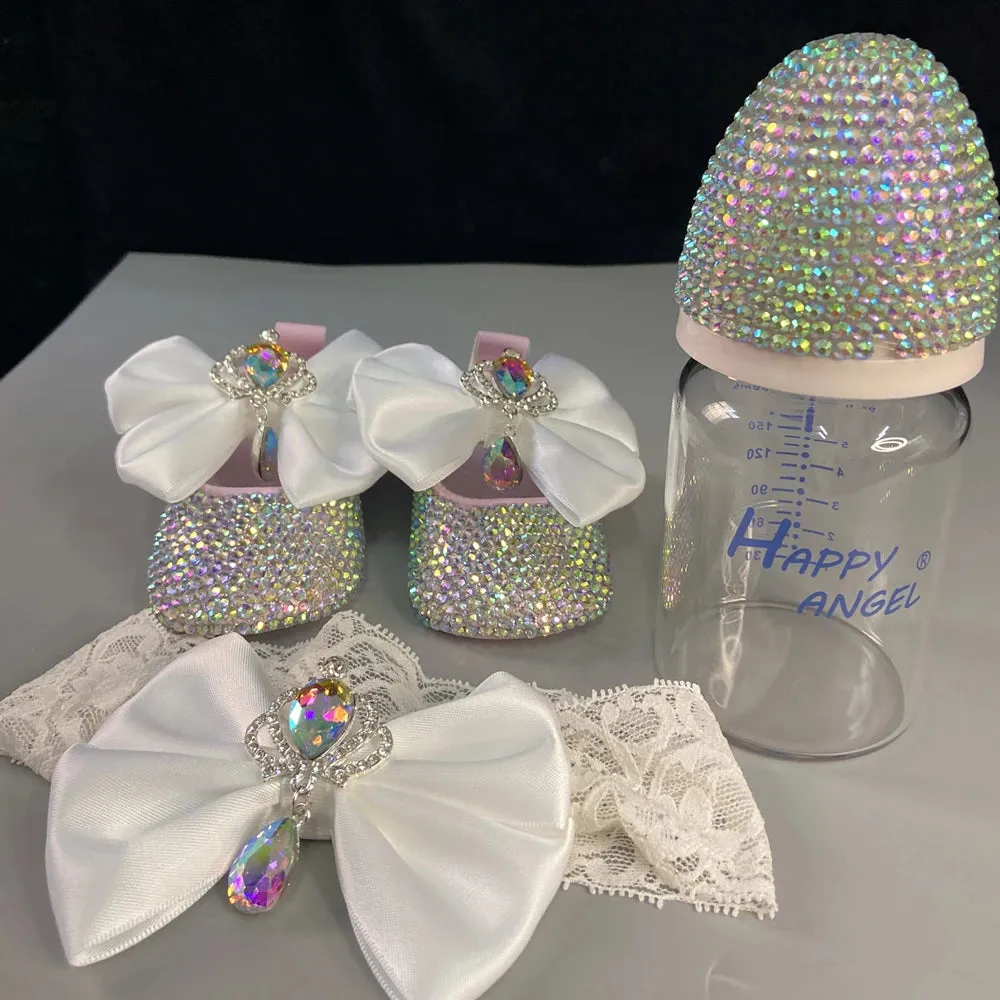 Luxury Baby Bottles & Shoes Headband Set Keepsake