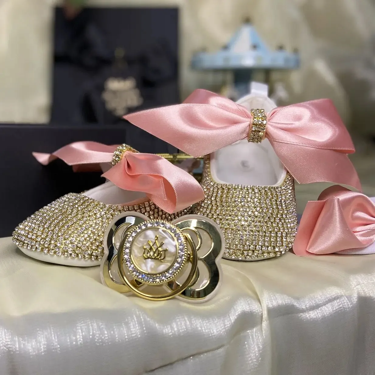 Luxury Baby Bottles & Shoes Headband Set Keepsake