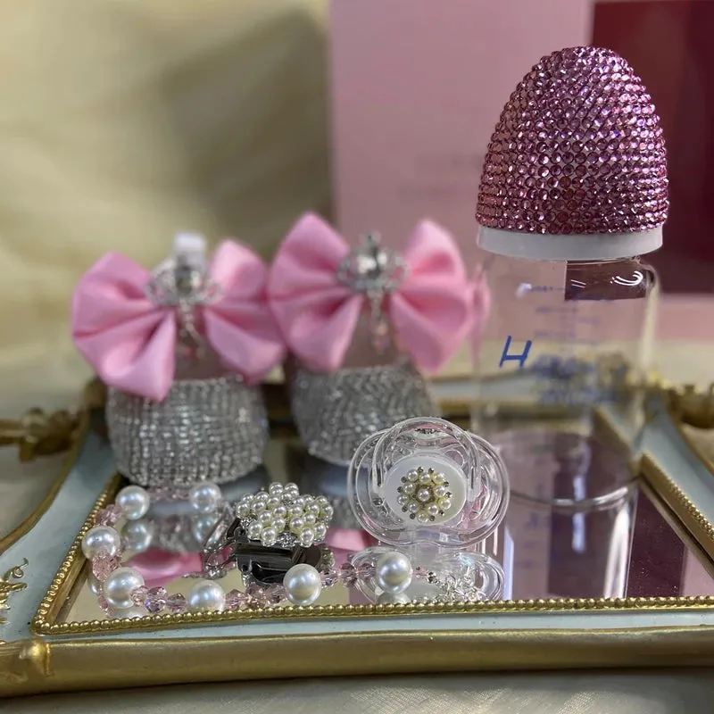 Luxury Baby Bottles & Shoes Headband Set Keepsake