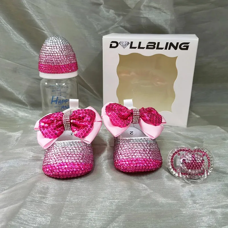 Luxury Baby Bottles & Shoes Headband Set Keepsake