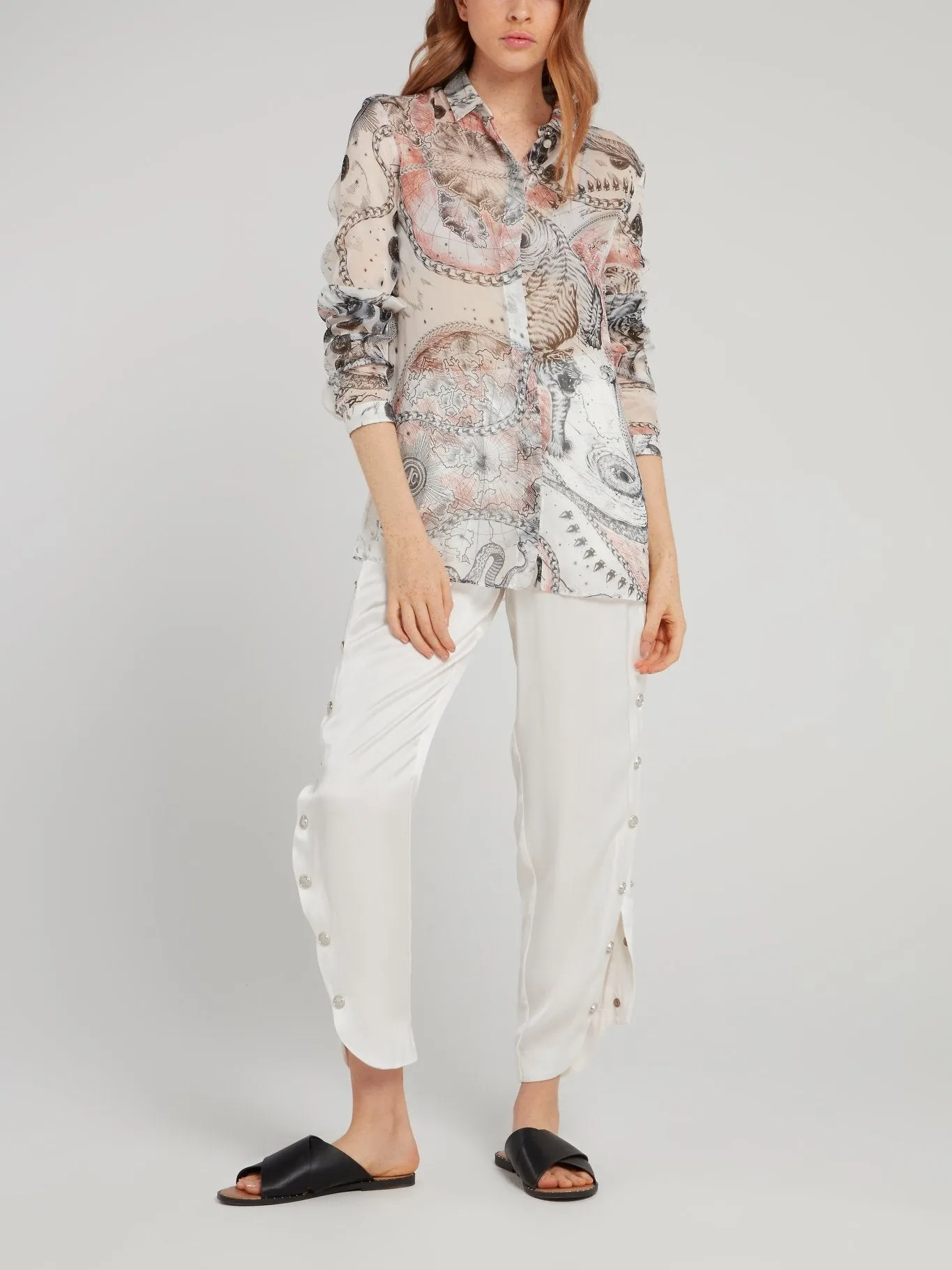 Map Print Chiffon Blouse