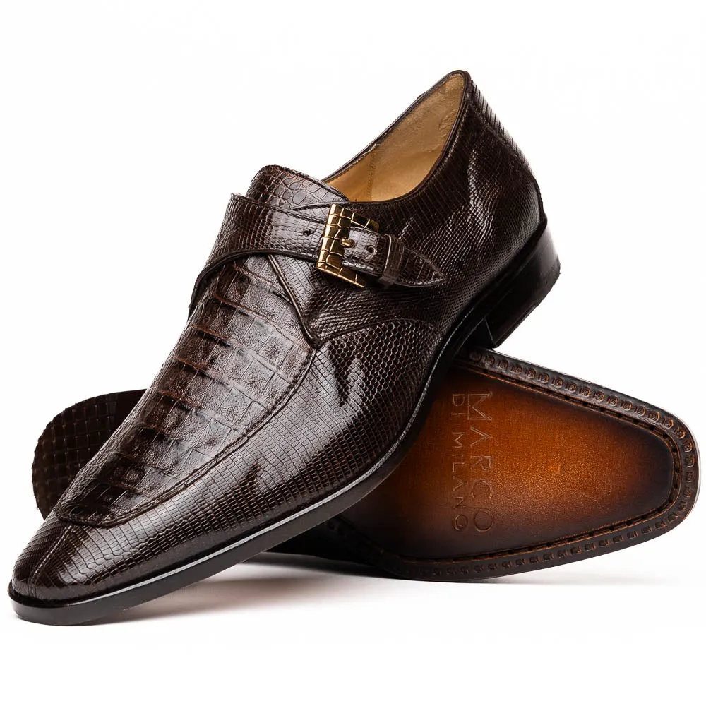 Marco Di Milano Toluca Men's Shoes Brown Exotic Crocodile & Lizard Monk Strap