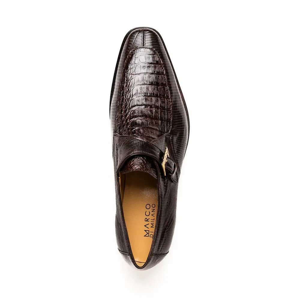 Marco Di Milano Toluca Men's Shoes Brown Exotic Crocodile & Lizard Monk Strap