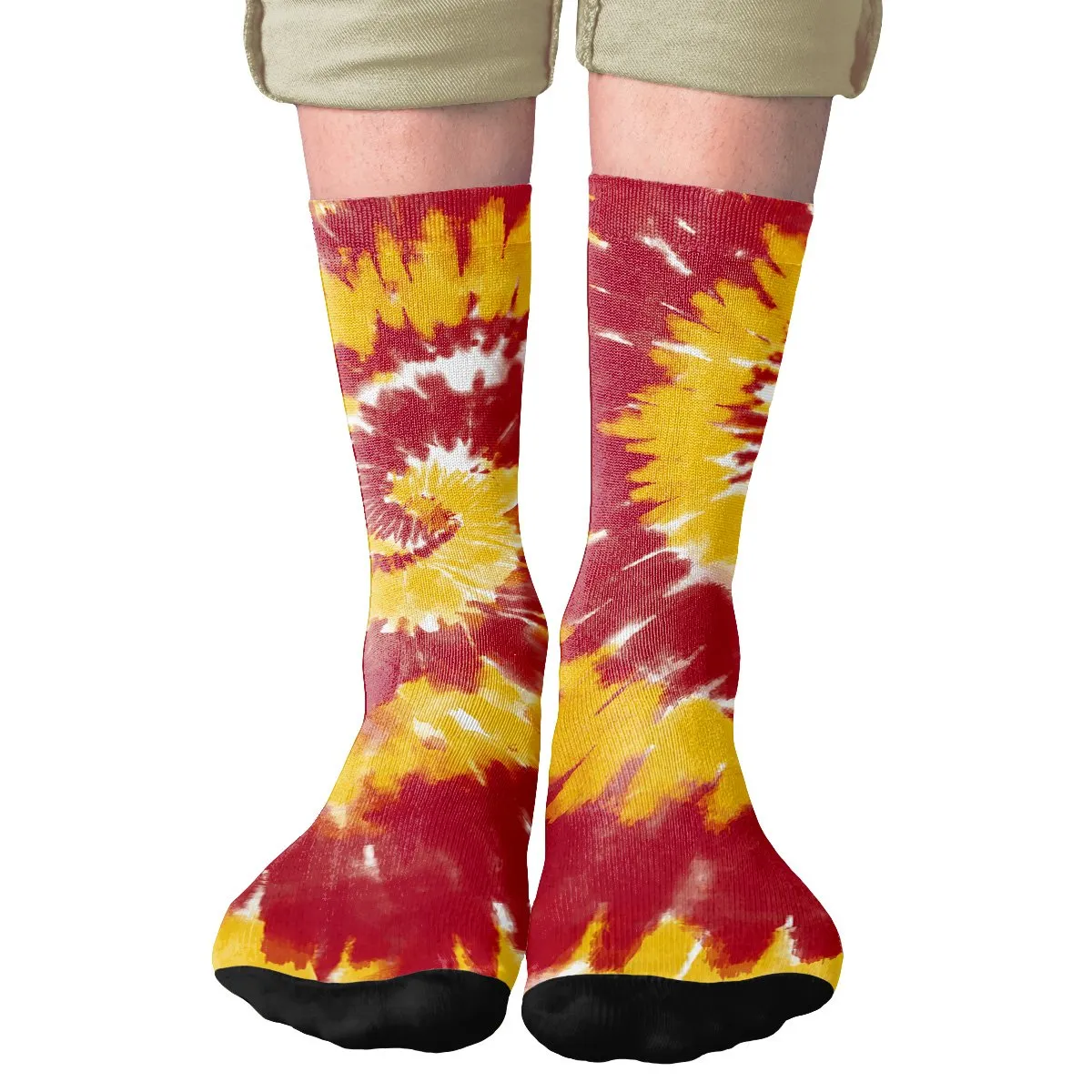 Maroon & Yellow Tie Dye Adult Crew Socks