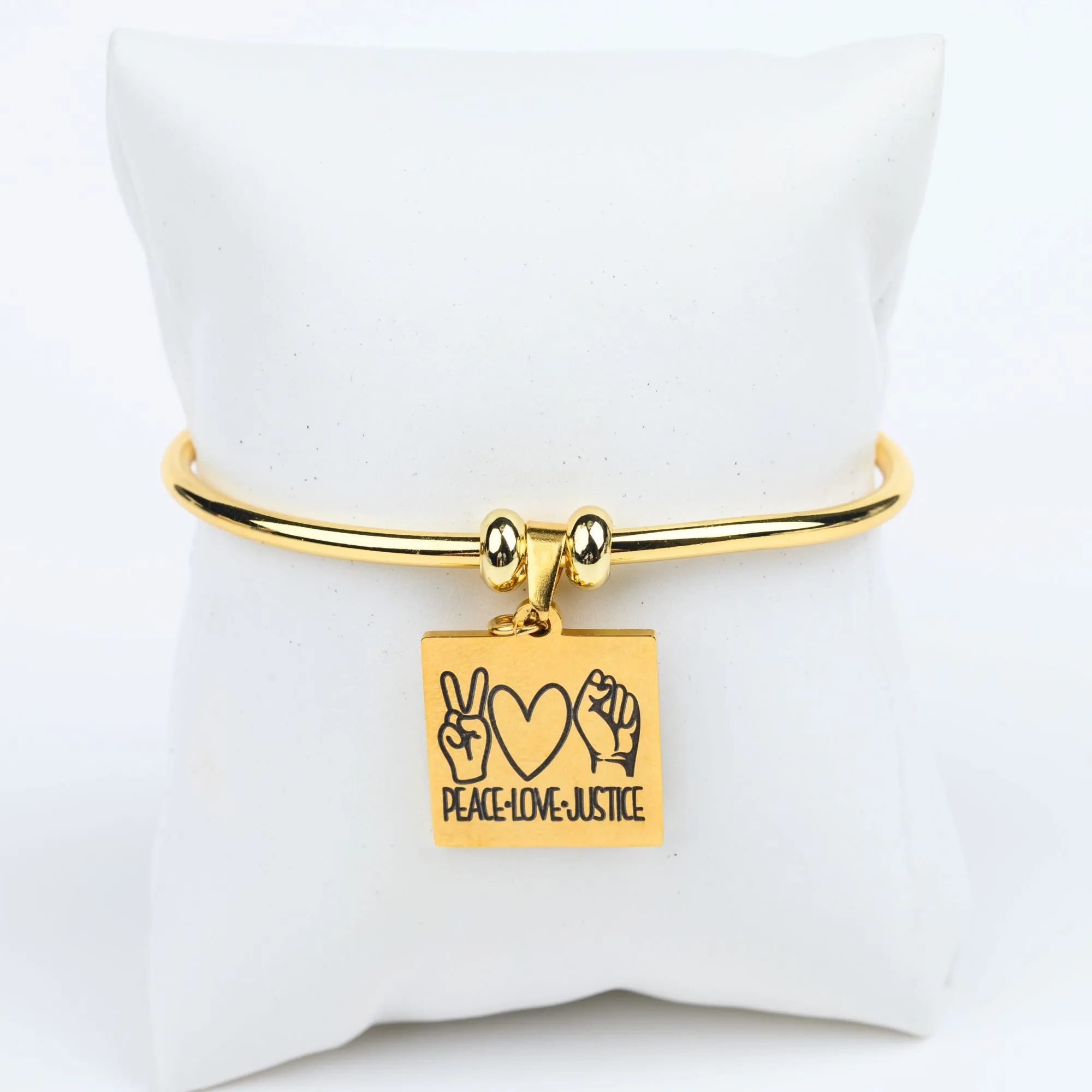 ME™ Word. Peace Love Justice Goldtone Bangle