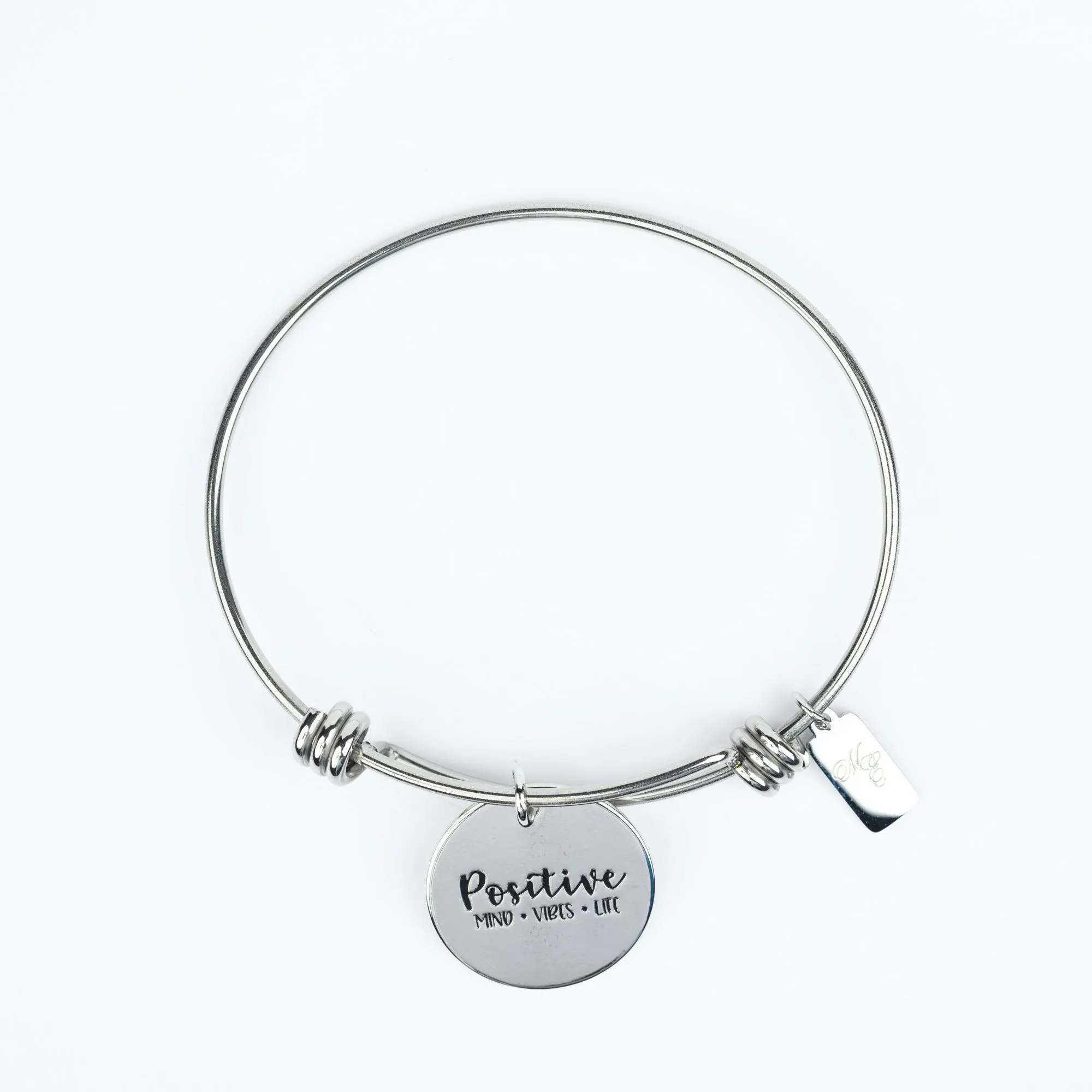ME™ Word. Positive Minds Positive Vibes Silvertone Bangle