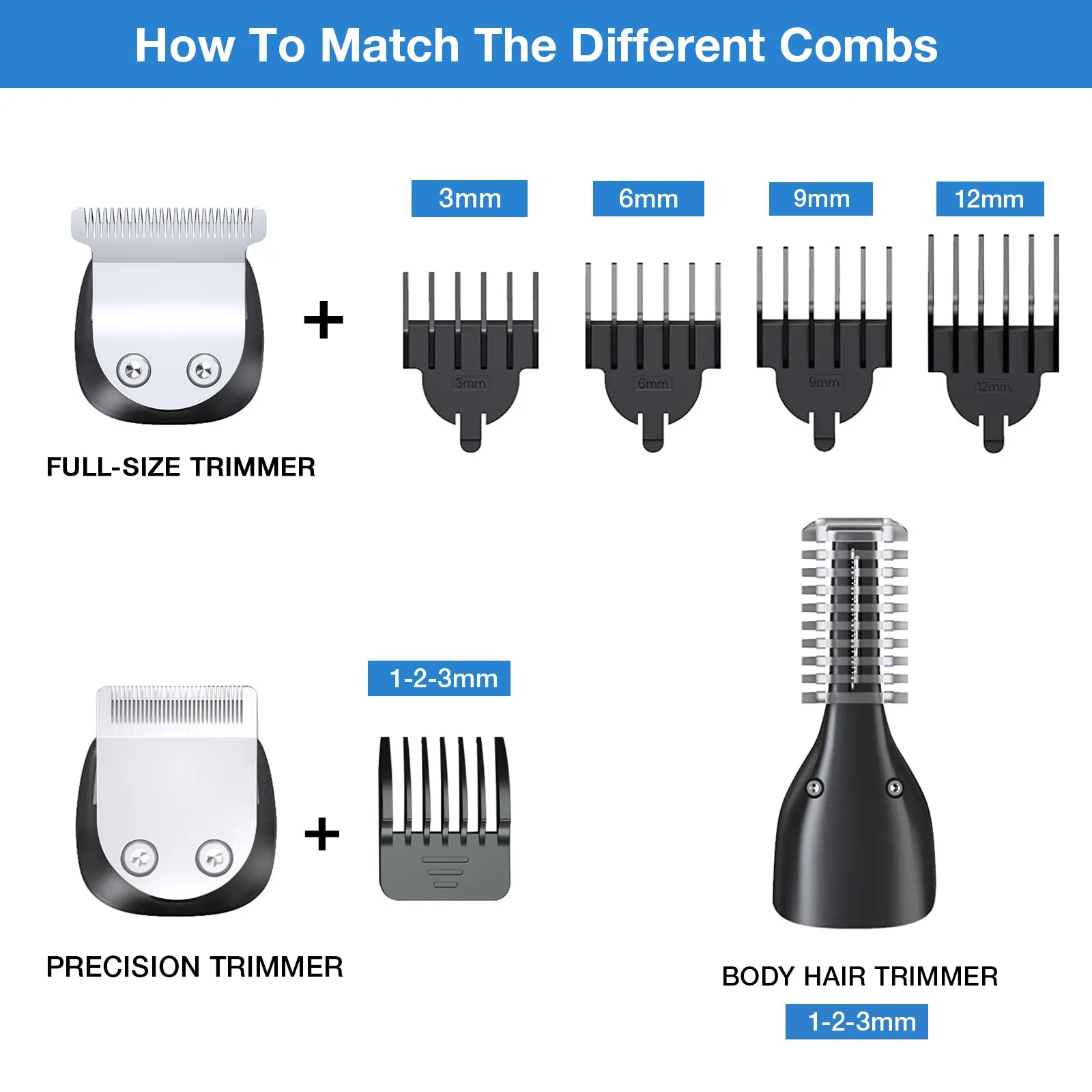 Men's Hair Beard Trimmer, Rechargeable Body Nose Hair Groomer Cordless Precision Trimmer 6 in 1 Kit