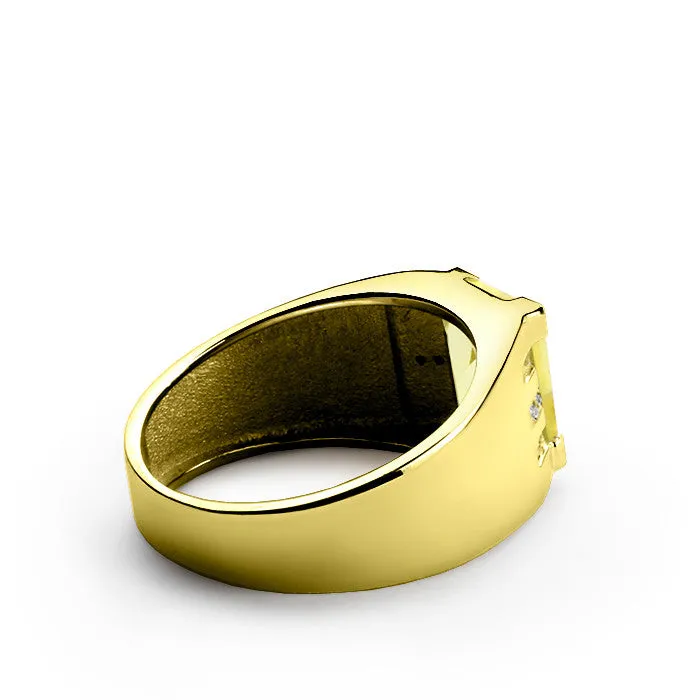 Men's Ring with Citrine Gemstone and Diamonds in 14k Solid Yellow Gold