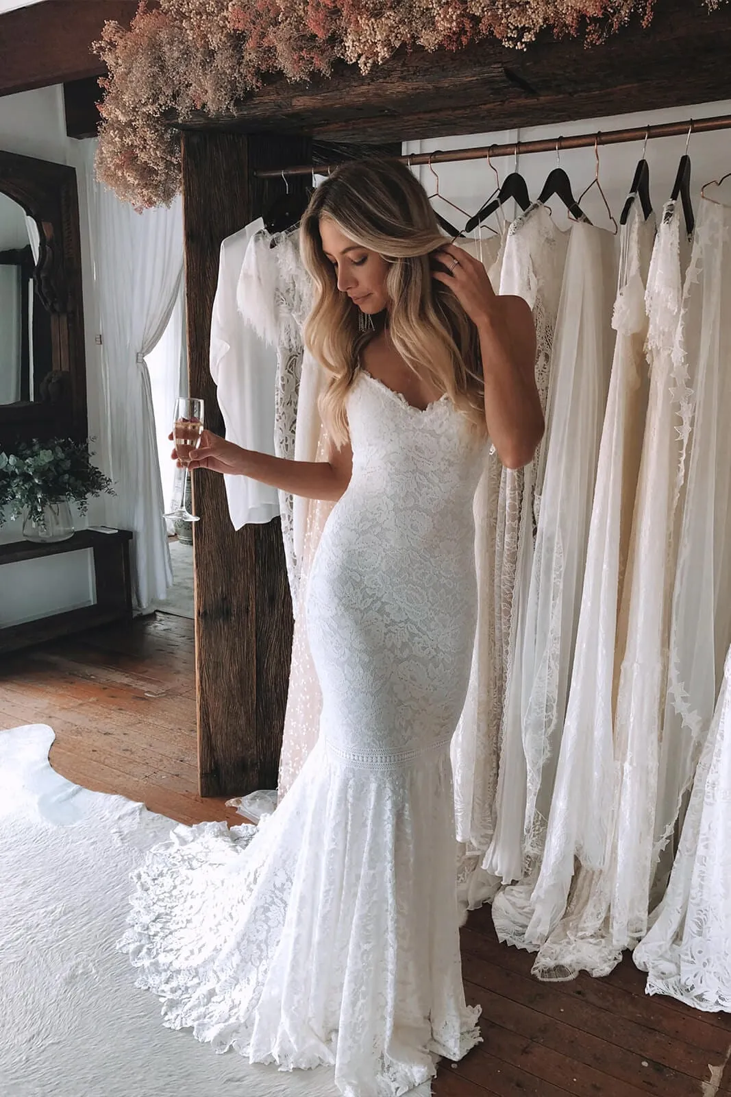 Mermaid Spaghetti Straps V-neck Fulle Lace Wedding Dresses, WD0493
