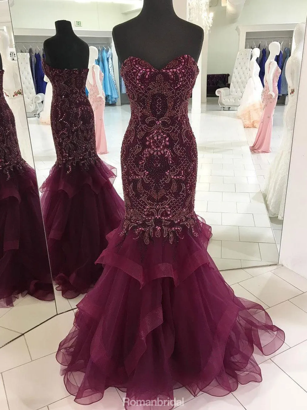 Mermaid Sweetheart Beading Long Purple Prom Dress, PD0599