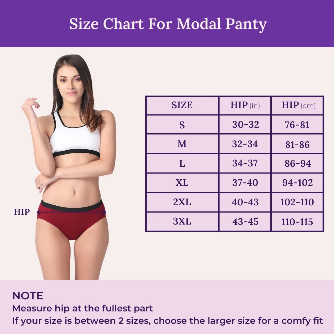 Micro Modal Underwear For Women | Mid Waist | Full Hip Coverage | Soft Waist Elastic | 3X Softer Than Cotton | Stretchy & Flexible | Moisture Wicking | Prevents Odour | 3 Pack