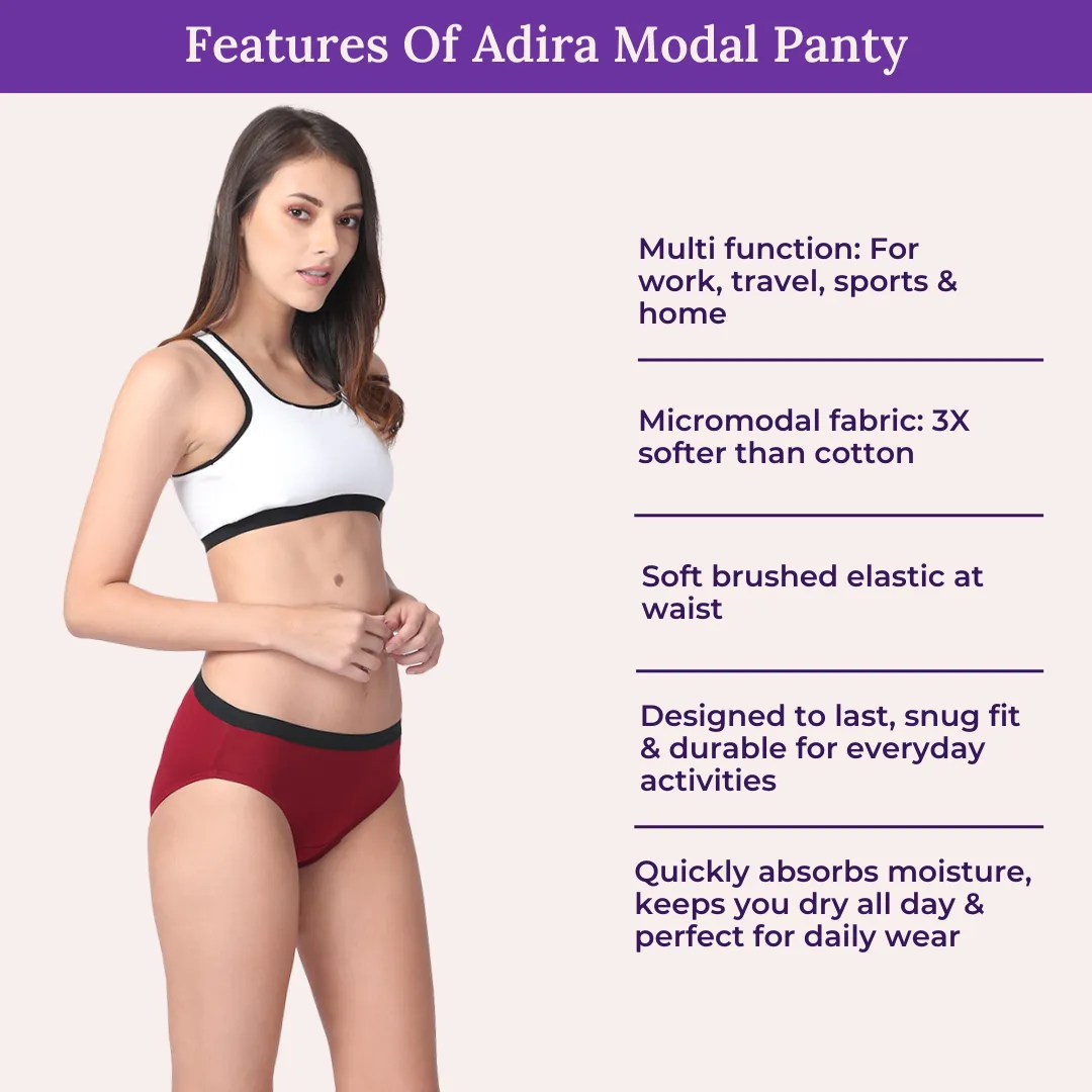 Micro Modal Underwear For Women | Mid Waist | Full Hip Coverage | Soft Waist Elastic | 3X Softer Than Cotton | Stretchy & Flexible | Moisture Wicking | Prevents Odour | 3 Pack