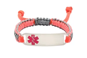 Micro Paracord Bracelet with Engraved Stainless Steel Medical ID Tag - Pink